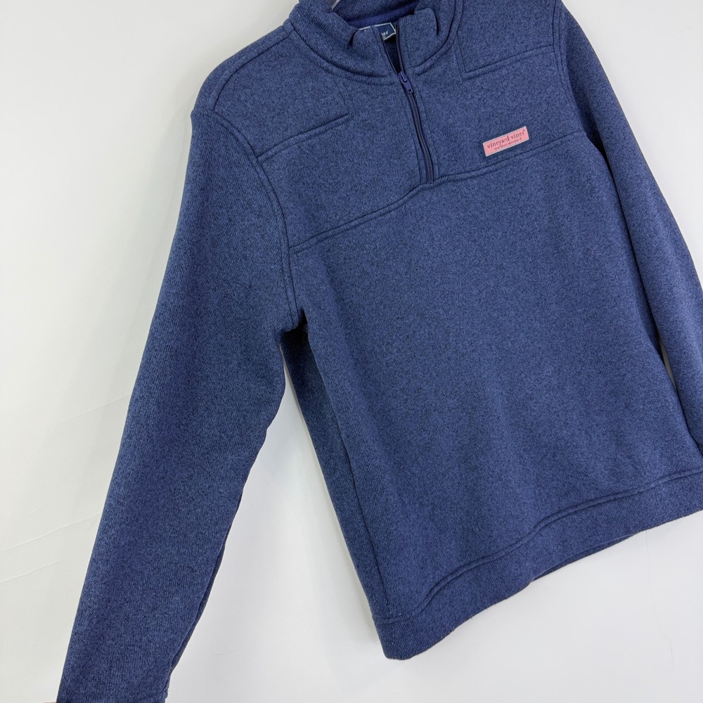 Vineyard Vines Sweater Fleece Pullover Mens M Blue 1/4 Zip 1K1150 Logo Patch